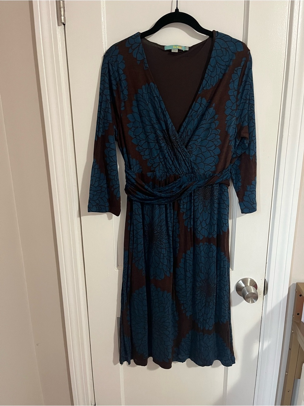 Boden Brown Dress with Teal Floral Print